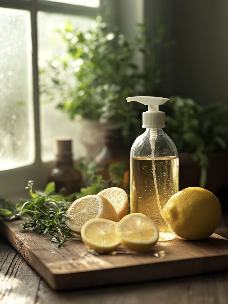 Bottle of diy kitchen cleaner made from ingredients found in your kitchen: Kitchen Hacks & Cooking Tips