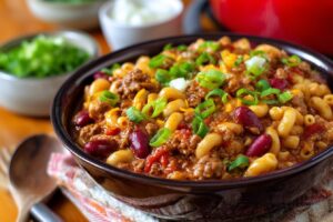 One-Pot Chili Mac, a delicious dinner idea from our 25 free budget-friendly recipe book for families.