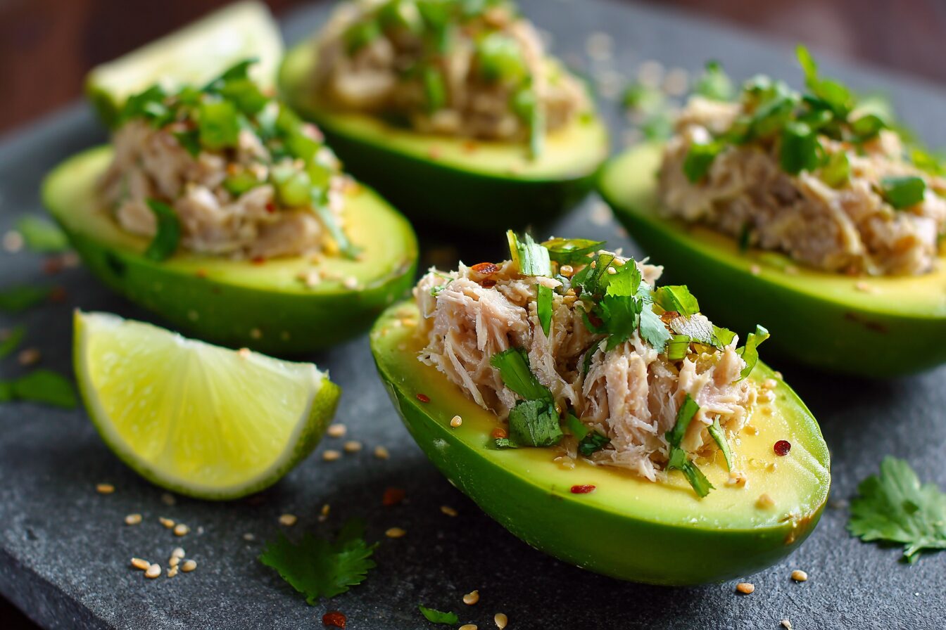 Avocado Tuna Boats Are a delicious high protein snack.