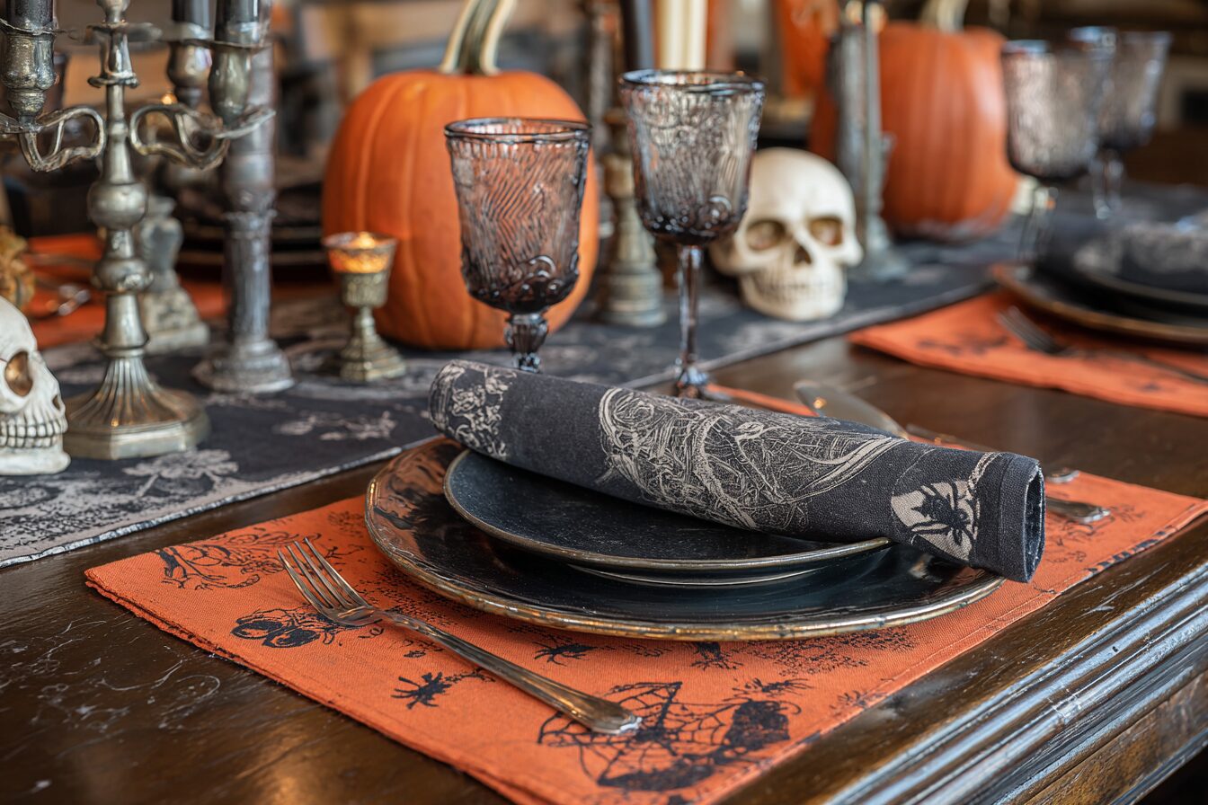 Halloween Table Setting for an elegantly spooky dinner.